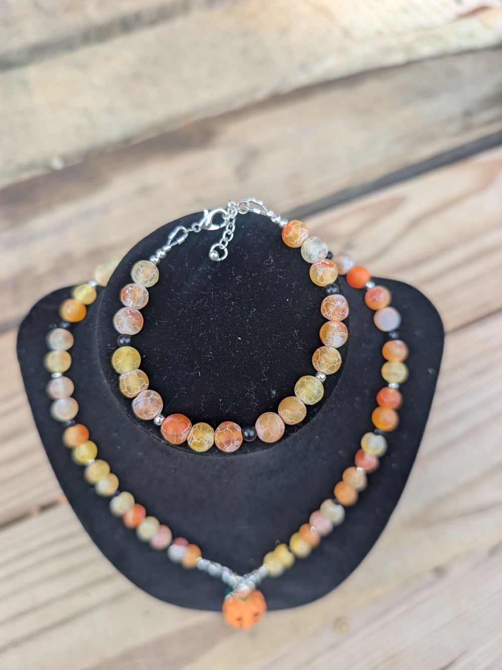 Handmade Multicolor Agate Necklace & Bracelet Set - Orange and Yellow